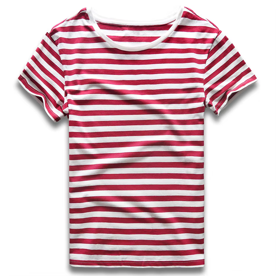 Hommes rayé T-Shirt rayures haut t-shirts mâle mode à manches courtes bleu rouge blanc noir