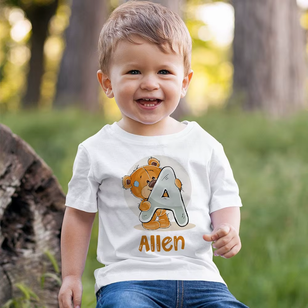 Personnalisé Anniversaire A-Z Chemise Initiale avec Nom T-Shirt Sauvage Tee Garçons ixD'anniversaire