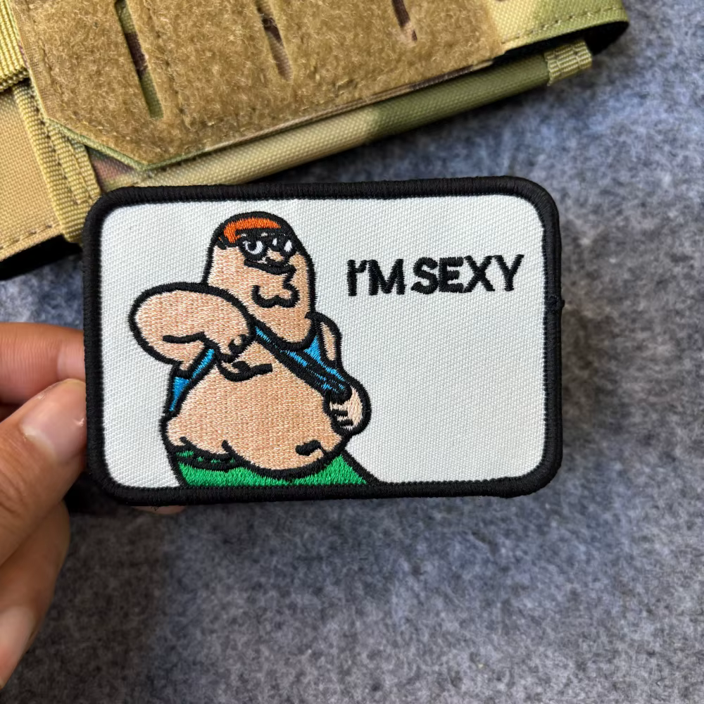 Écusson brodé drôle de dessin animé, motif 'I'M SEXY', pour homme corpulent, avec fixation auto-agrippante, accessoire tactique pour sac à dos et casquette
