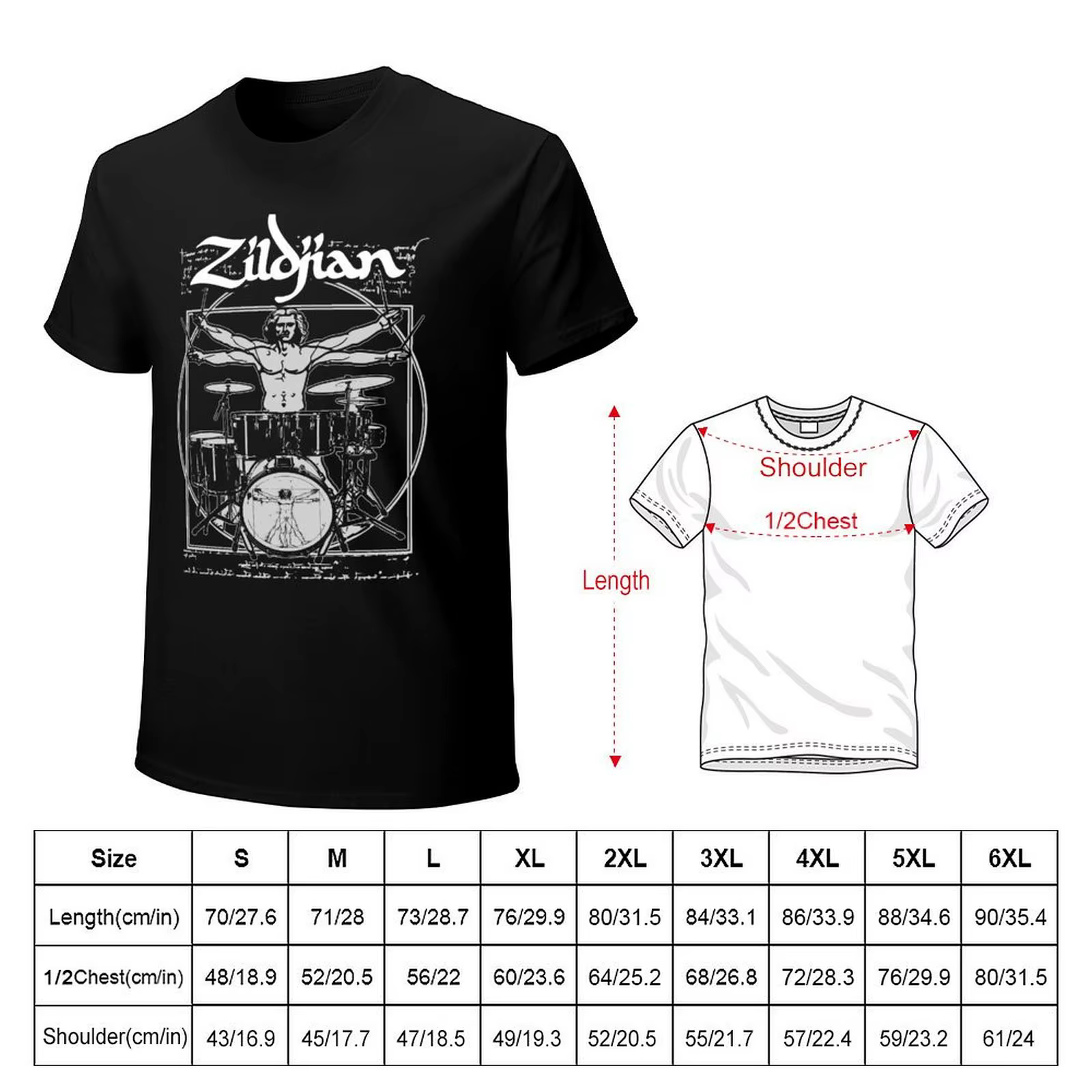 T-shirt VITRUVIAN MAN ZILDJIAN, T-shirt pour festival d'été