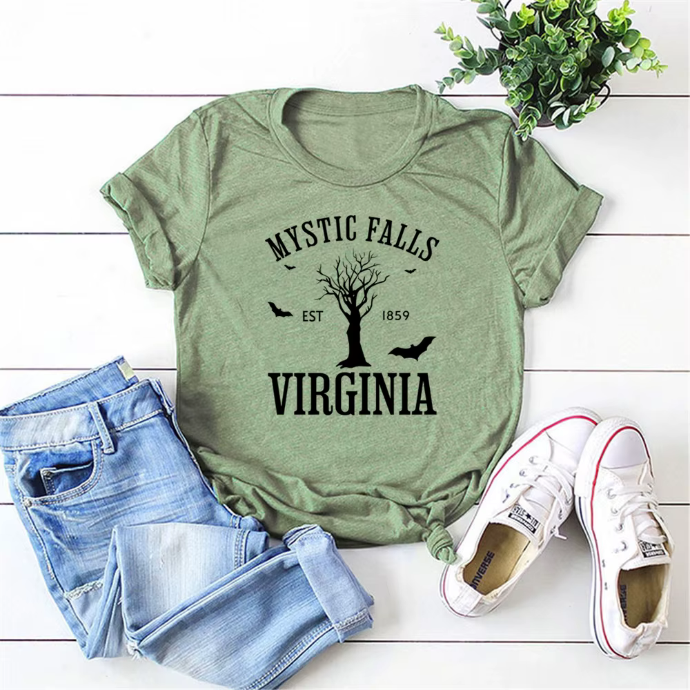 Mystic Falls Virginia T-shirt Vampire Diaries Chemise Rétro Émission de télévision TVD Inspiré Tee Damon Salvatore
