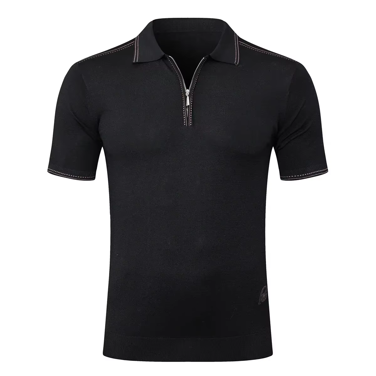 BILLIONAIRE BLSK CPRT polo soie hommes 2026 nouvelle couleur unie élastique à manches courtes mince extérieur fermeture éclair qualité grande taille M-5XL