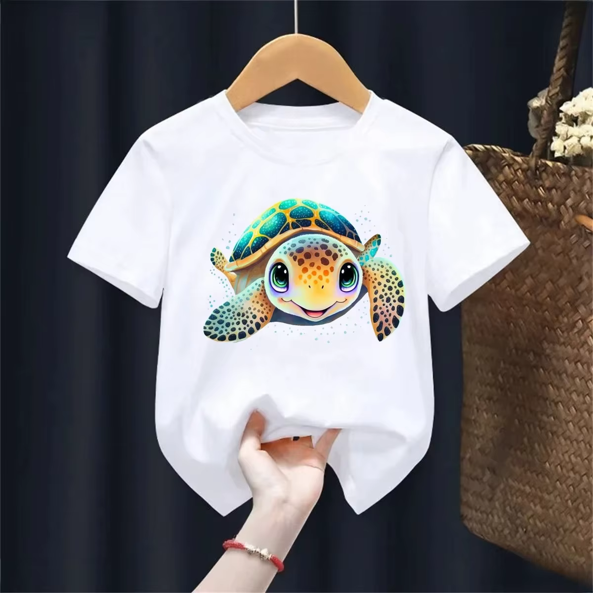 T-shirt imprimé tortue de mer pour filles/garçons