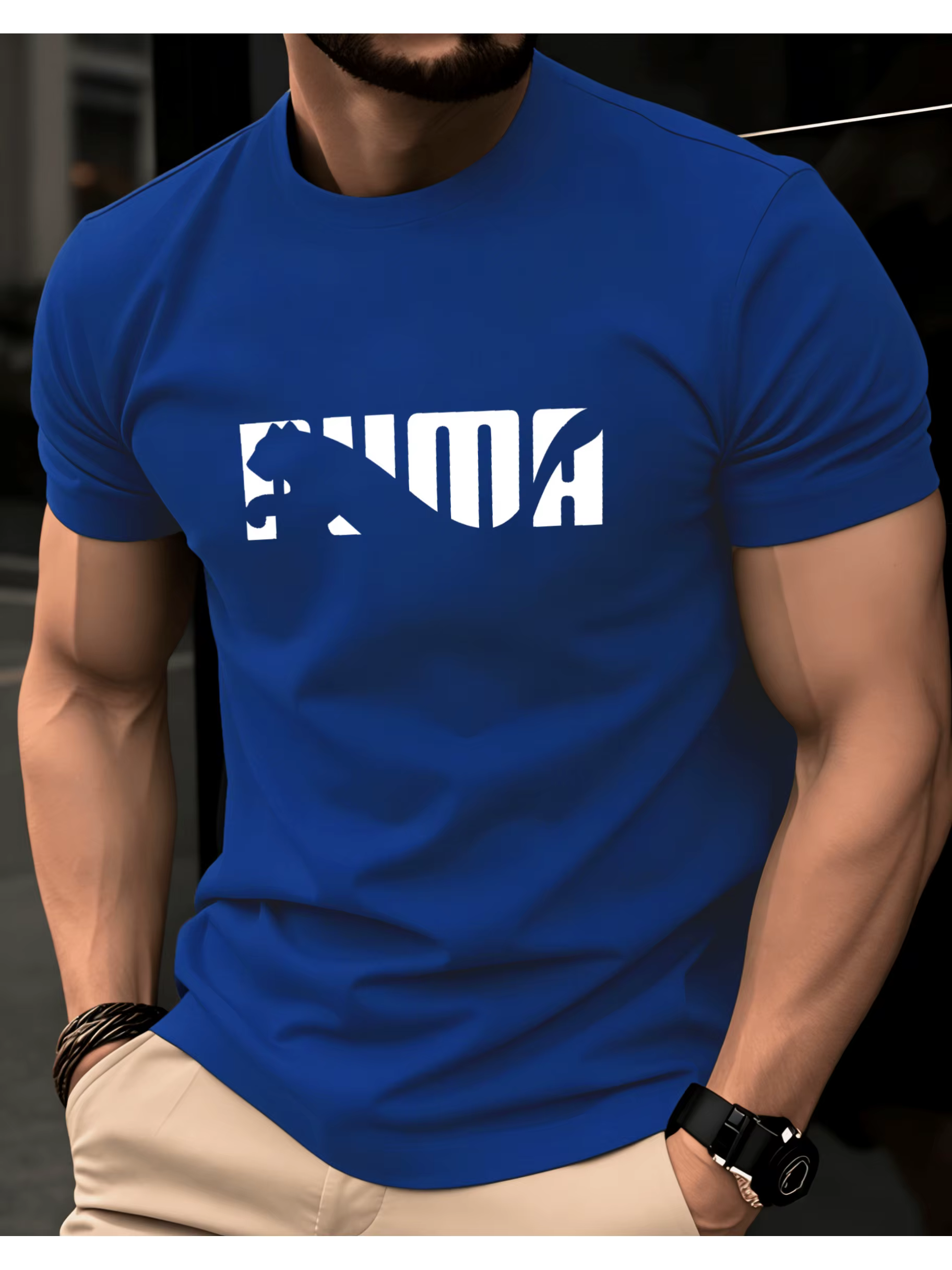T-shirt blanc à col rond et manches courtes pour homme avec imprimé lettres abstraites