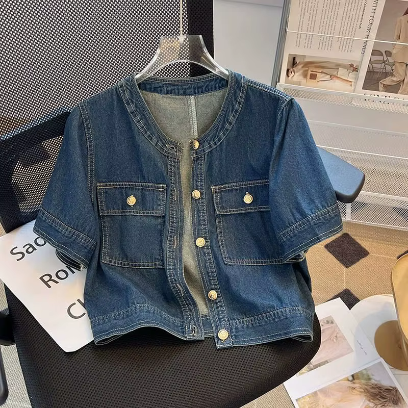 Streetwear femmes Denim vestes à manches courtes été Jean veste vêtements d'extérieur Ropa Mujer mode rétro Vintage manteau recadrée hauts