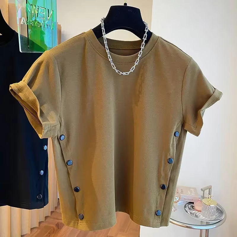 2025 été Double boutonnage chemise nouveau ample décontracté bouton fente col rond hommes T-Shirt à manches courtes Blouse Design haut tendance