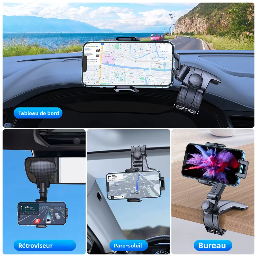 TOPK – support de téléphone portable universel pour tableau de bord, fixation facile par clip, support d'affichage GPS, pour IPhone, Samsung, Xiaomi