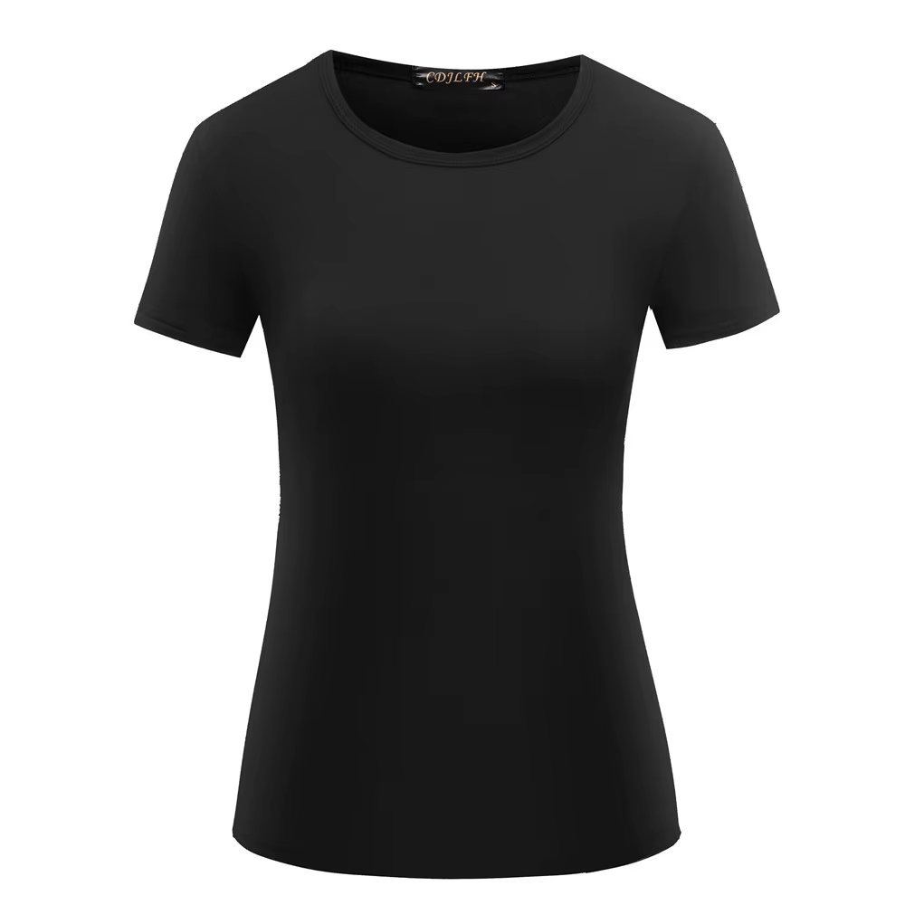 Femmes manches courtes T-shirt chemise à bascule col rond