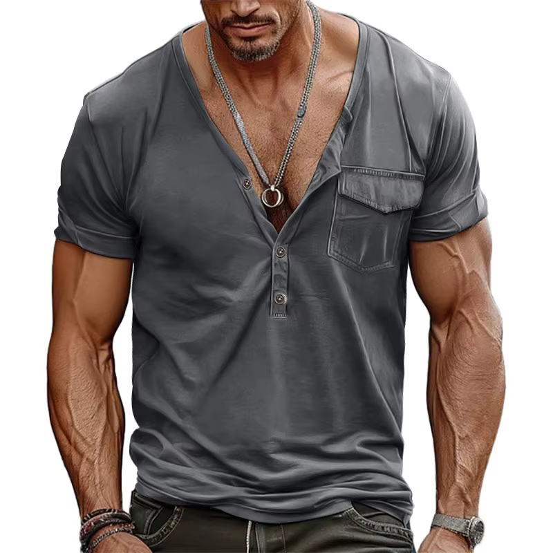 T-shirt Henley col en V pour homme