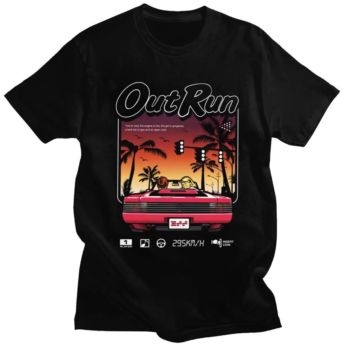 T-shirt vintage Out Run des années 90, chemises pour hommes, mode old school, tops d'arcade japonais, tee-shirt de jeu vidéo Outrun, chemises S-5XL