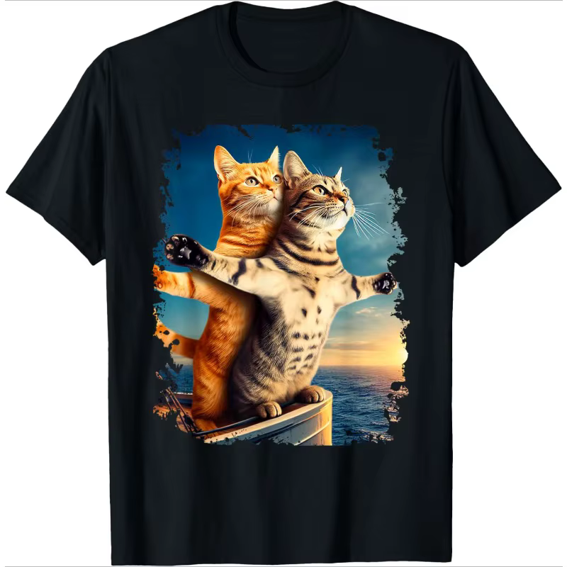 Art Theatre Cat T Shirt Vintage rétro graphique femme décontracté haut surdimensionné quotidien polyvalent col rond