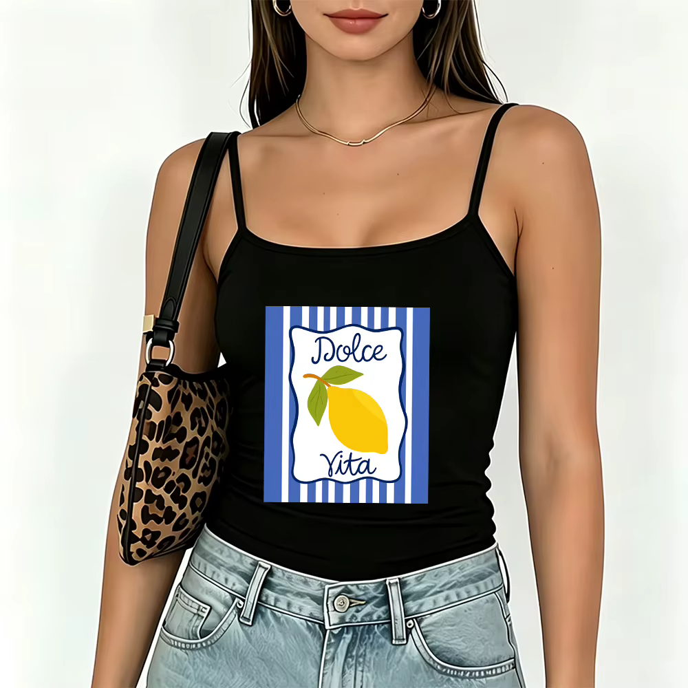 Débardeur graphique Dolce Vita, motif fruits mignons, style Y2K, esthétique Harajuku, streetwear, coupe ajustée, crop top sexy pour femme