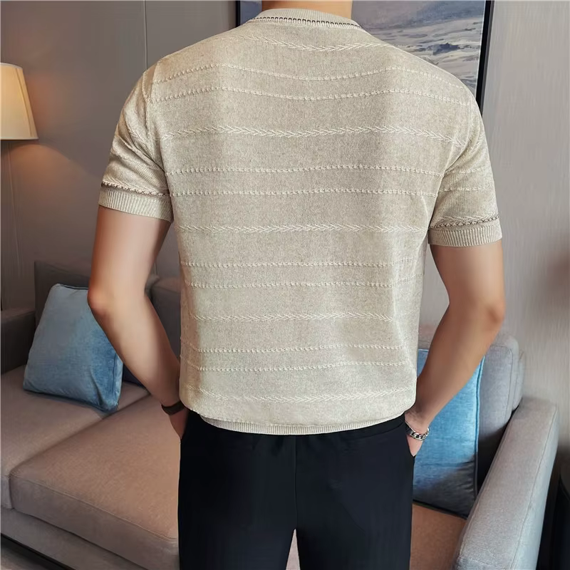 T-shirt en maille mélangée lin bicolore pour homme