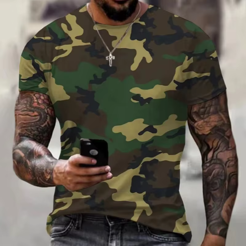 T-shirt camouflage tactique imprimé 3D pour homme
