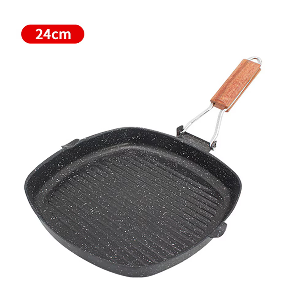 Poêle à Steak pliante pour l'extérieur et la maison, poêle à fond plat rayé, poêle à Induction à gaz antiadhésif spécial pour la friture du Steak
