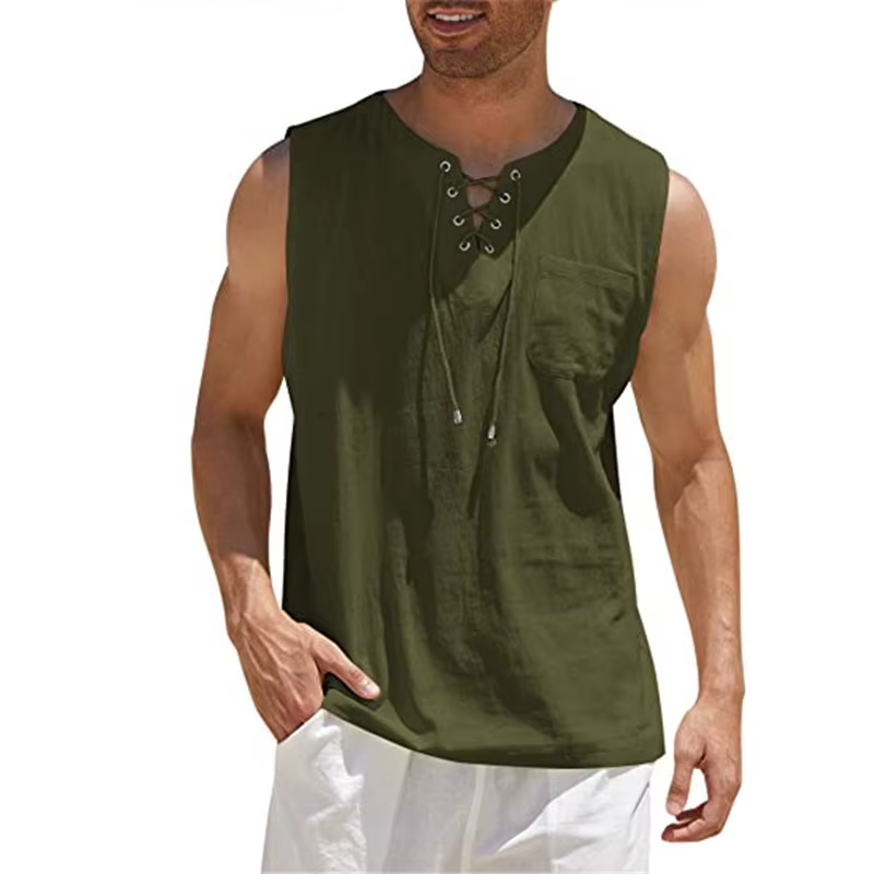 Nouveau débardeur homme 2026 – T-shirt pull décontracté à col lacé pour homme
