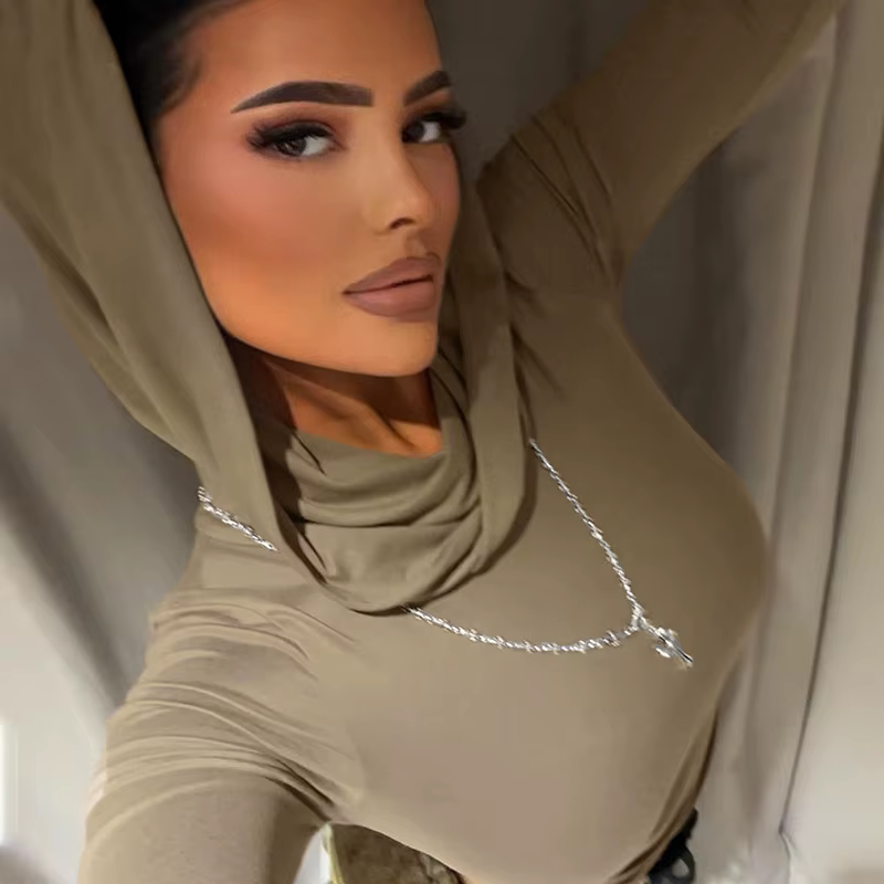 Haut à capuche sexy à manches longues pour femmes, Streetwear simple, Économie basiques minces, Vêtements féminins polyvalents, Mode d'automne, Nouveau