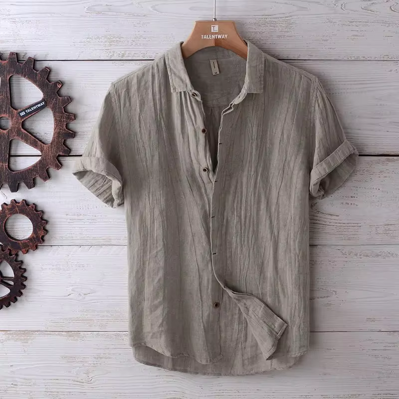 Chemise en lin à manches courtes pour homme