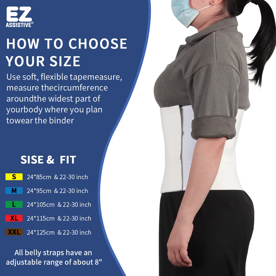 Ehucon Ceinture Abdominale Large - Bandage de Soutien Postopératoire pour Hernie