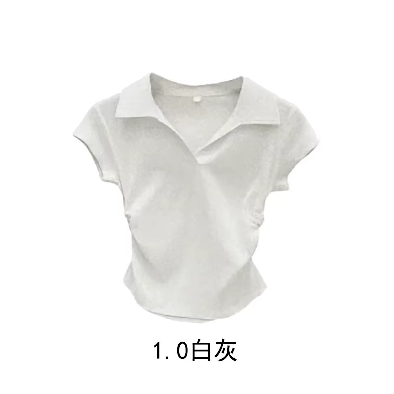 Coton été Sexy femmes t-shirt maigre mince basique solide haut court à manches courtes Polo