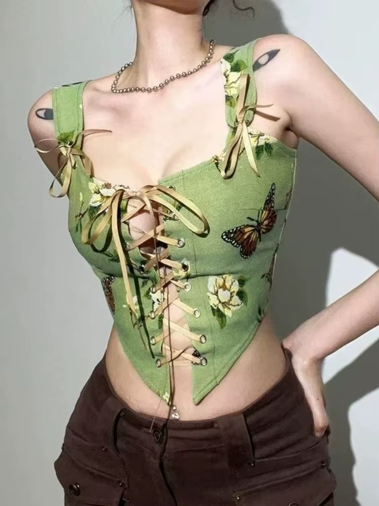 Style français Vintage élégant femmes vêtements Chic Design Floral coupe ajustée Camis mode femme haute rue rétro hauts Corset 2025
