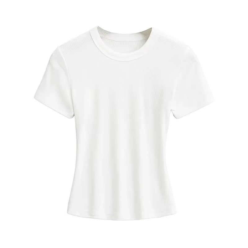 Tops courts d'été à col rond et très élastiques pour femmes, hauts à manches courtes, blouses sexy à enfiler, t-shirts slim