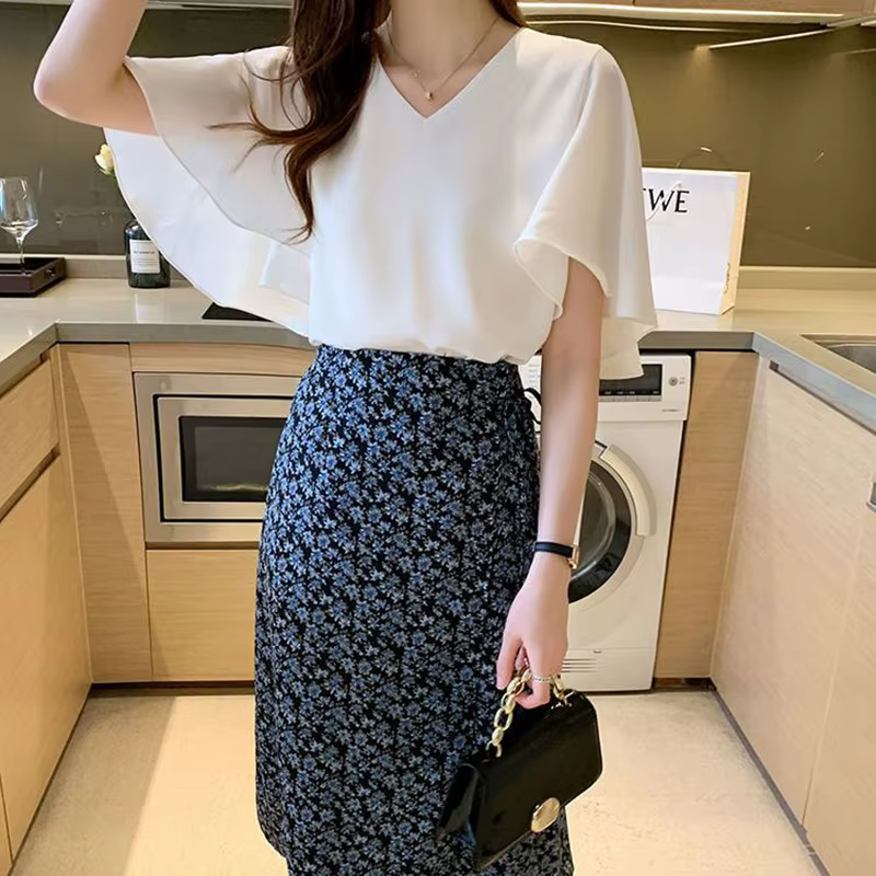 Chemisier Femme Col V Uni à Manches Papillon – Nouvelle Collection Été Décontractée Ample pour le Bureau