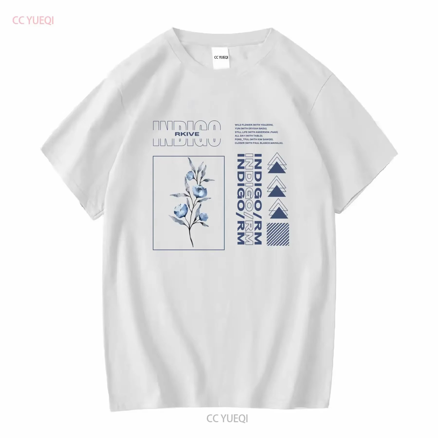 RM Indigo T-shirt manches longues ou courtes vintage Lavé Confortable Polyvalent Élégant streetwear homme vêtements de créateurs Unisexe