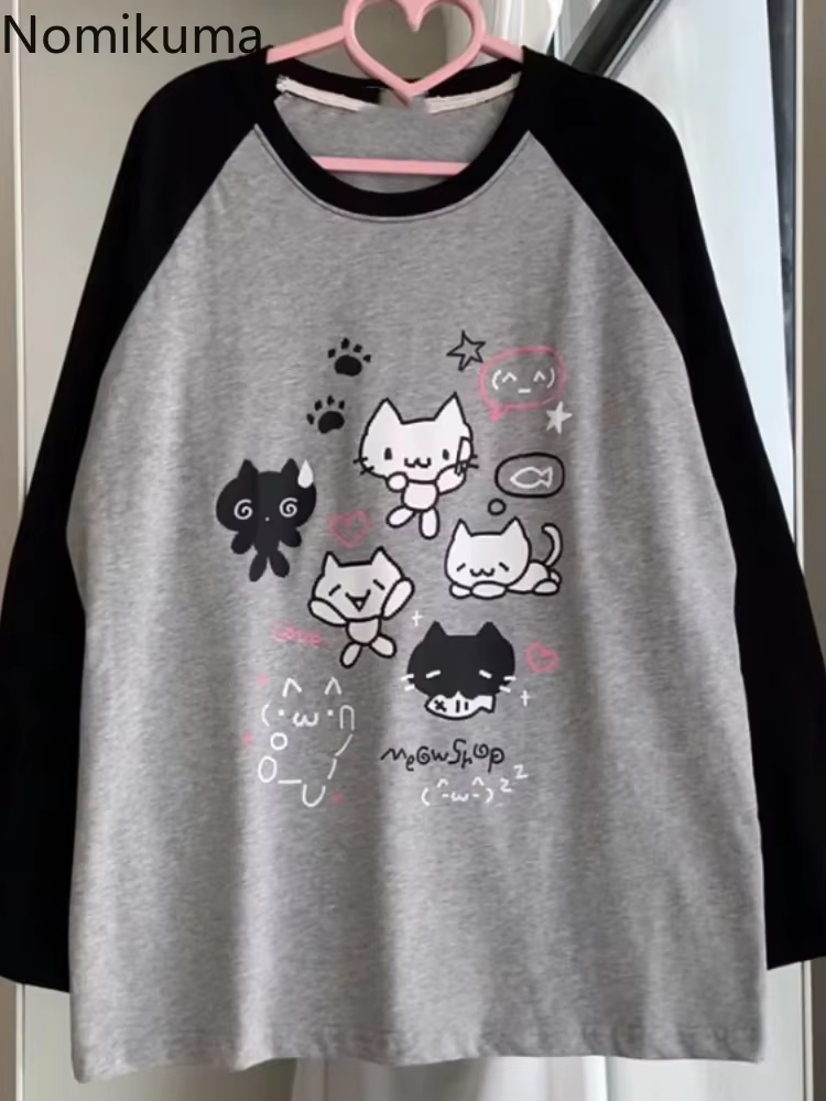 T-Shirt à Manches sulfet Col Rond en Coton pour Femme