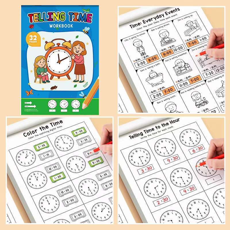 Cahier d'exercices pour enfants sur les concepts de temps d'apprentissage