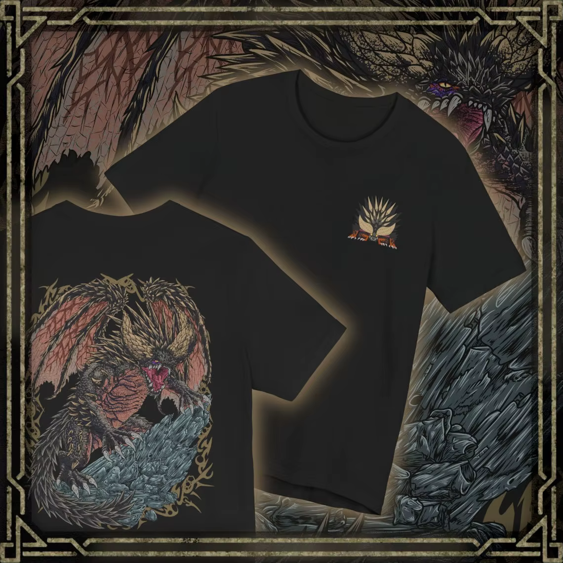 T-shirt à motif double face Monster Hunter pour hommes et femmes