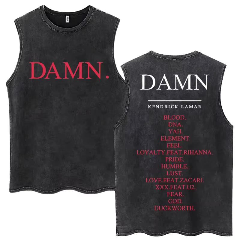 Débardeur Vintage délavé rappeur Kendrick Lamar Album pour hommes