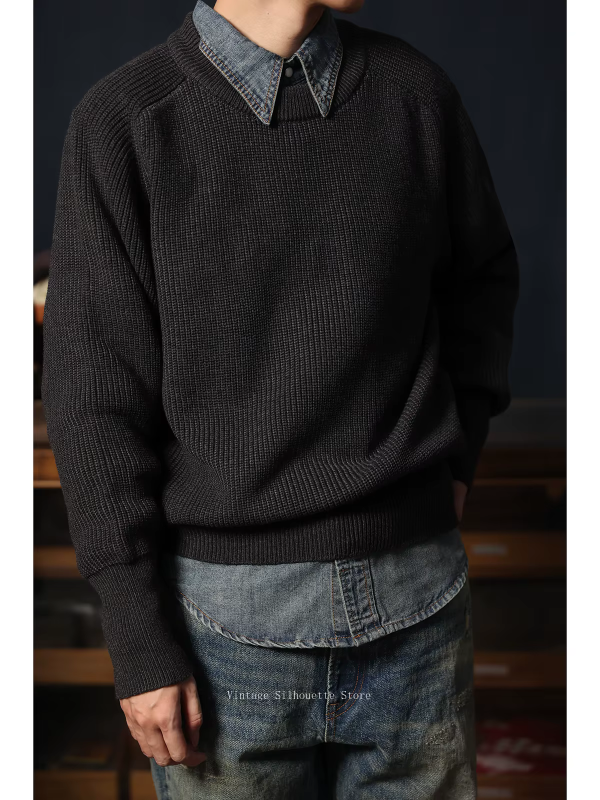 Pull classique à manches Raglan et col rond pour homme