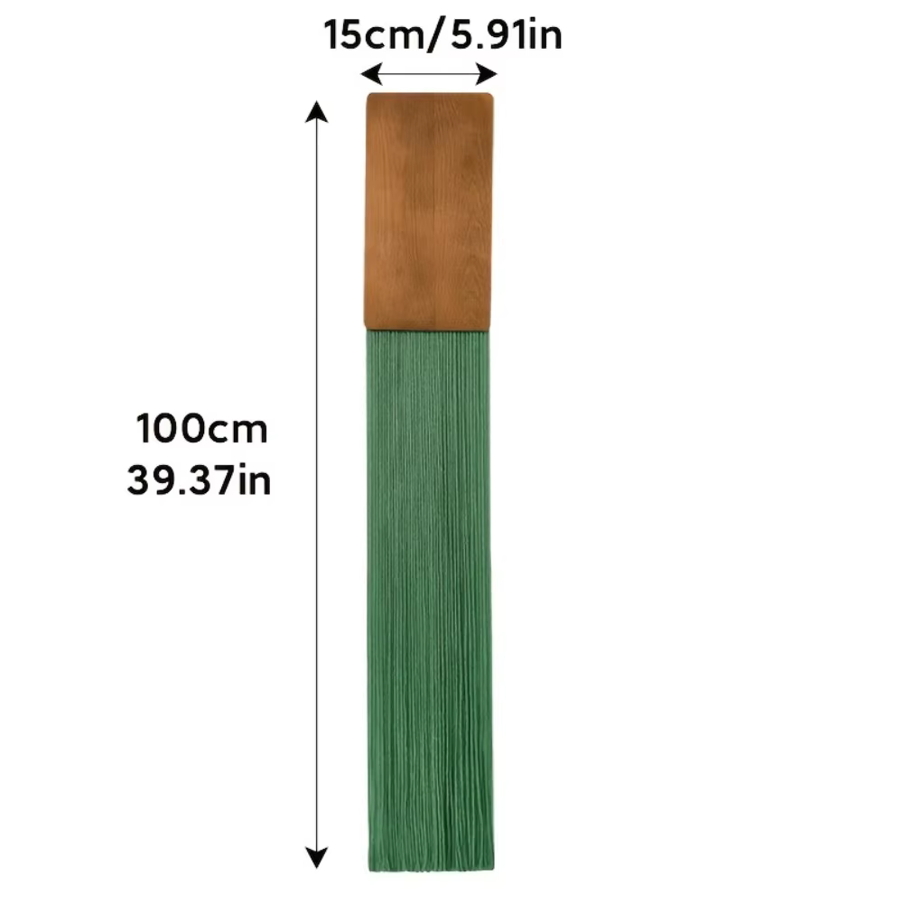 Tapisserie murale en macramé à pompons avec dessus en bois