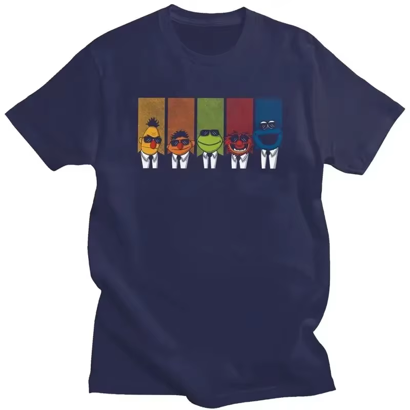Un nouveau t-shirt créatif avec des personnages du spectacle en peluche Sesame Street. Conception ludique et confortable de haute qualité.