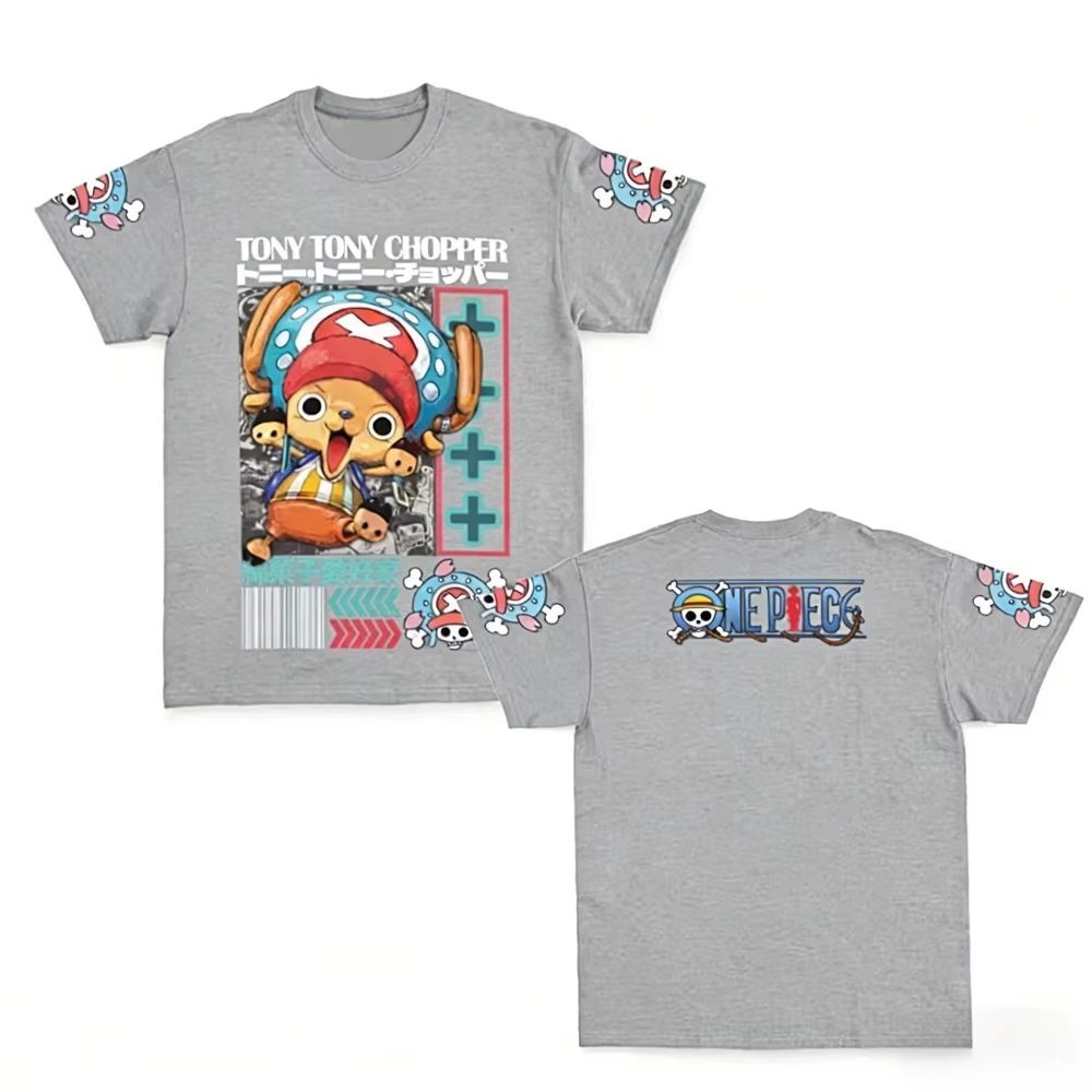 T-shirt en coton imprimé double face Anime One Piece Tony Chopper pour hommes
