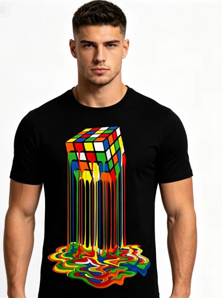 T-shirt pour homme avec un imprimé 3D rétro aux couleurs vives