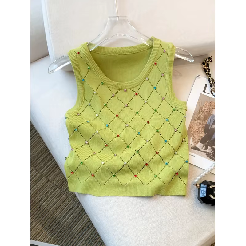 Débardeur tricoté en strass coloré