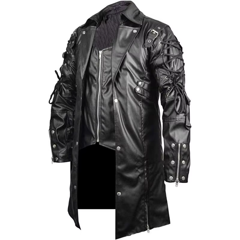 Veste longue en cuir hommes gothique Vintage