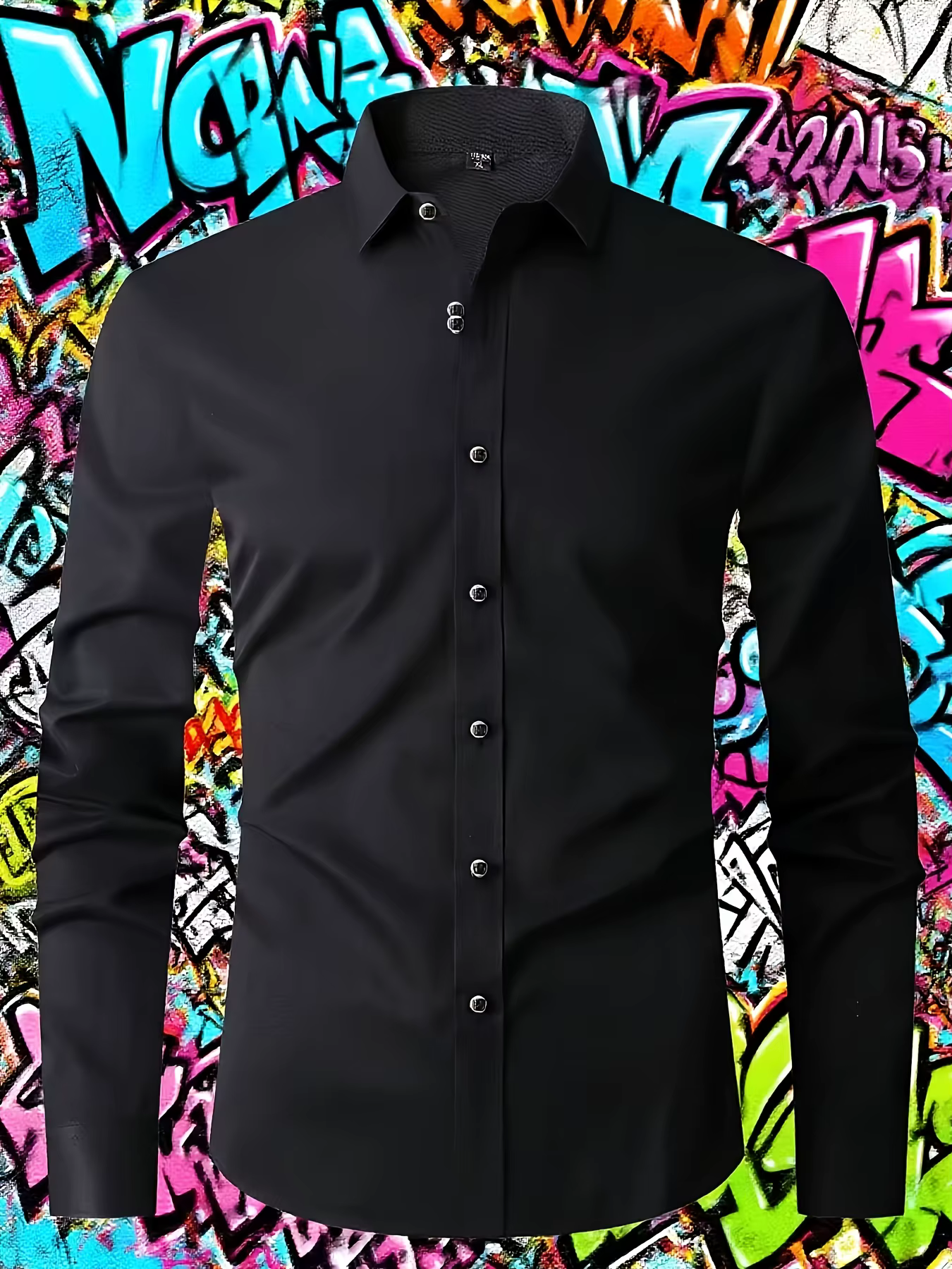 Chemise élégante à manches longues pour homme - Tissu en polyester décontracté
