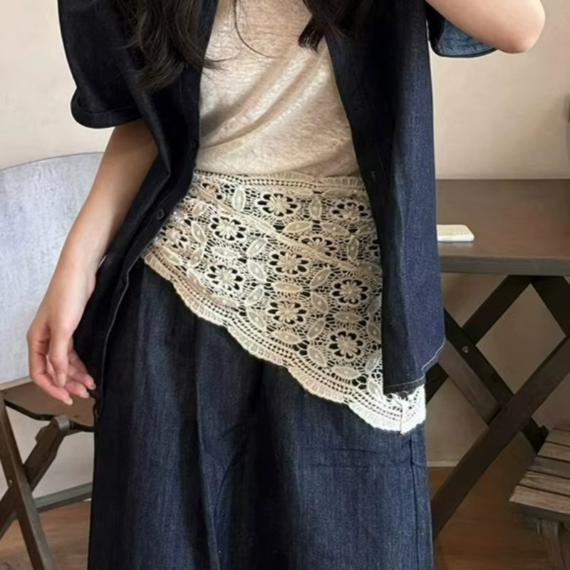 Bandana Crochet fleur Triangle foulard tricoté fleurs taille ceinture femmes Lolita Style coréen écharpe bandeau cheveux accessoires