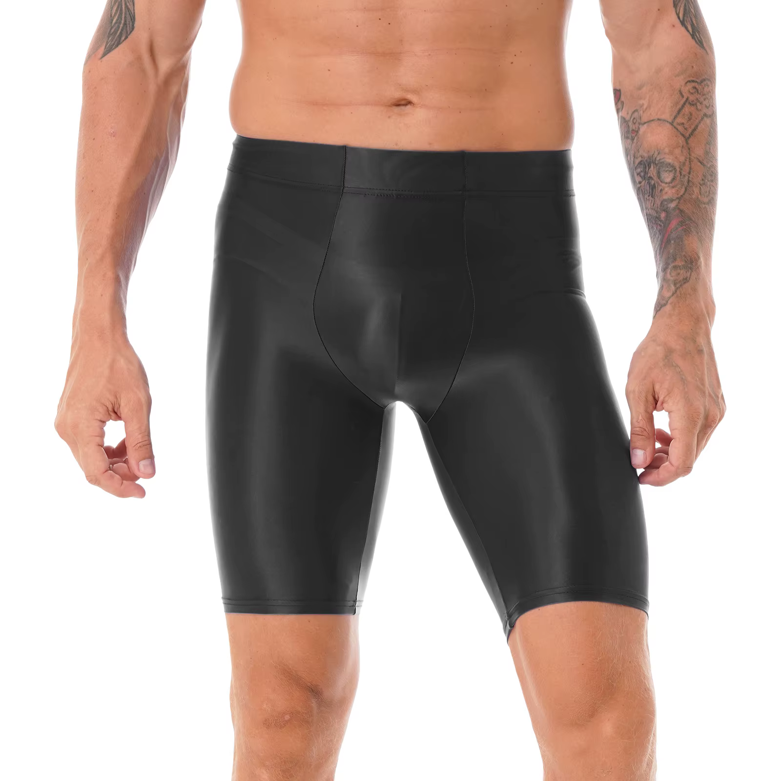 Hommes hommes brillant T-Shirts hauts coupe ajustée respirant Yoga hauts de sport huile brillant à manches longues Transparent T-shirt course maillot de corps
