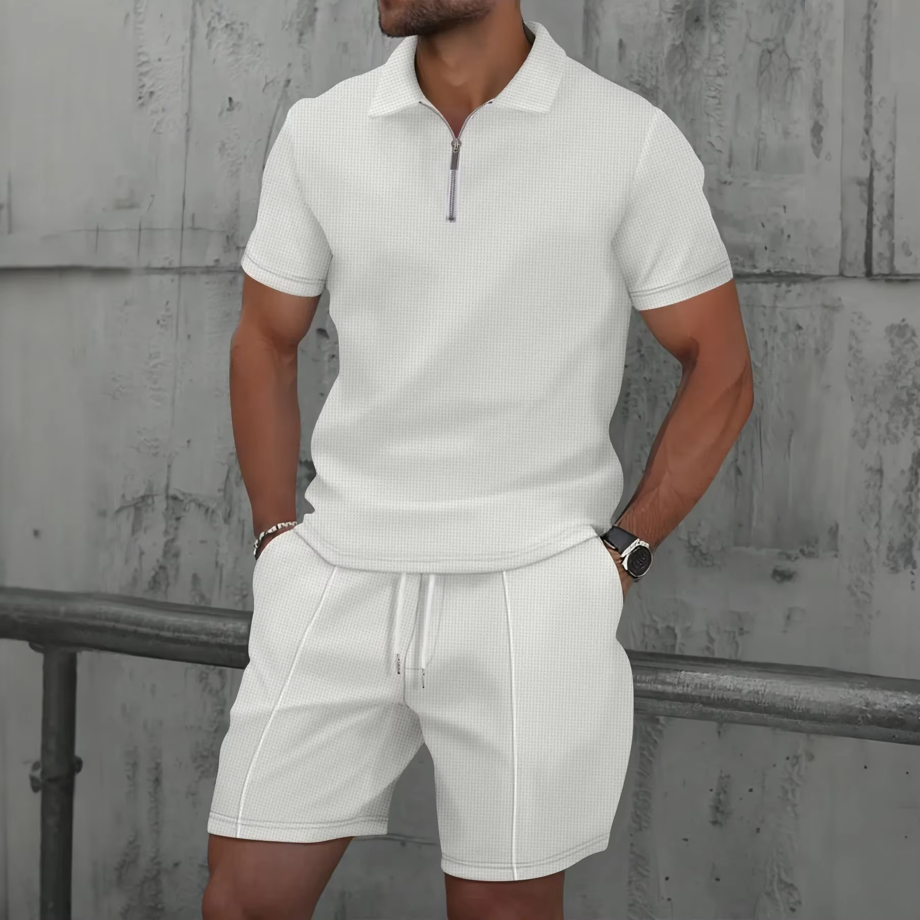 Été hommes sport Polo costume à manches courtes élégant fermeture éclair