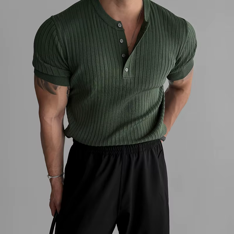 T-shirt Henley côtelé à manches courtes pour homme