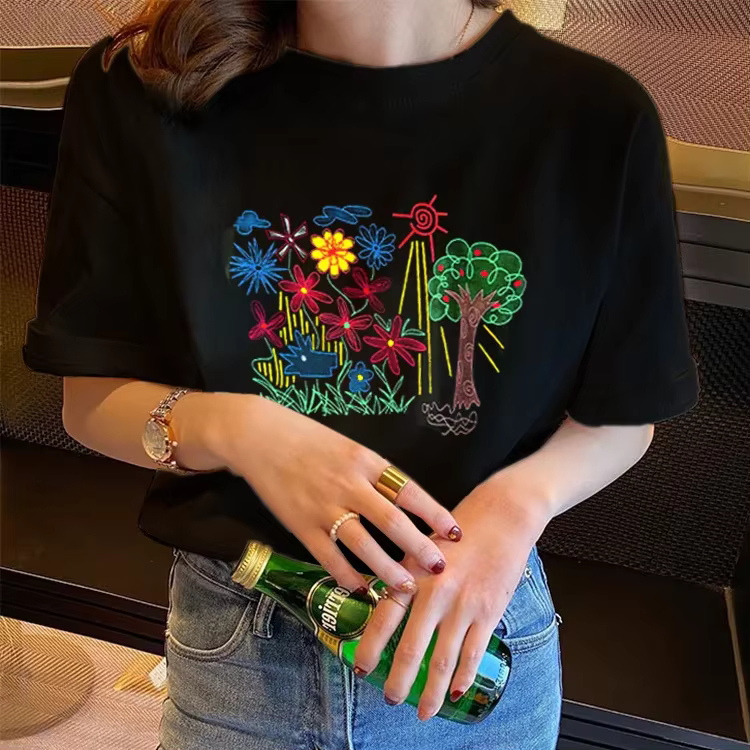 T-shirt blanc chic coréen pour femme