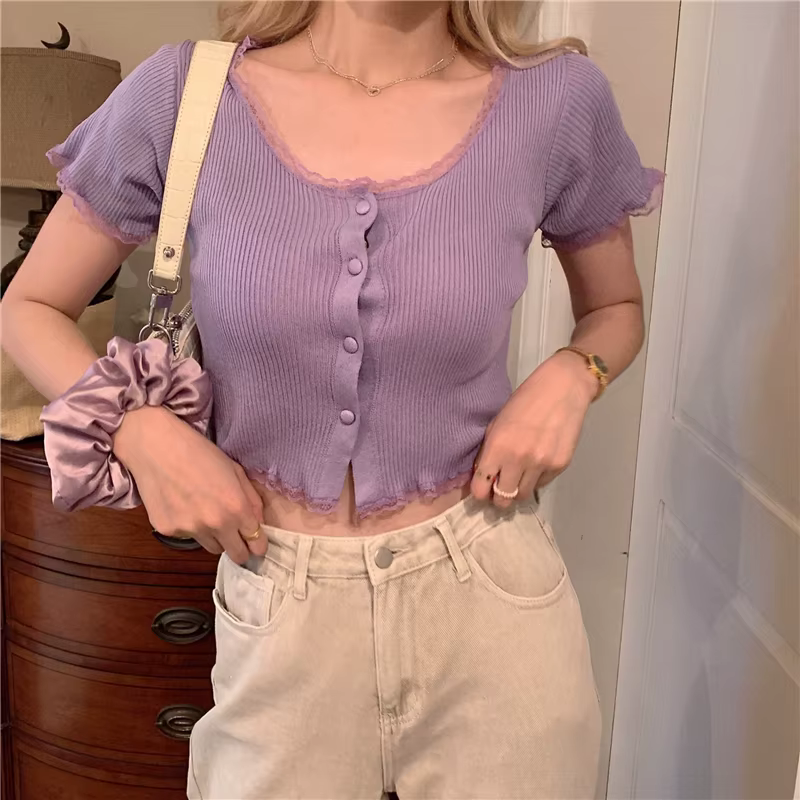 T-shirt court à manches courtes pour femme
