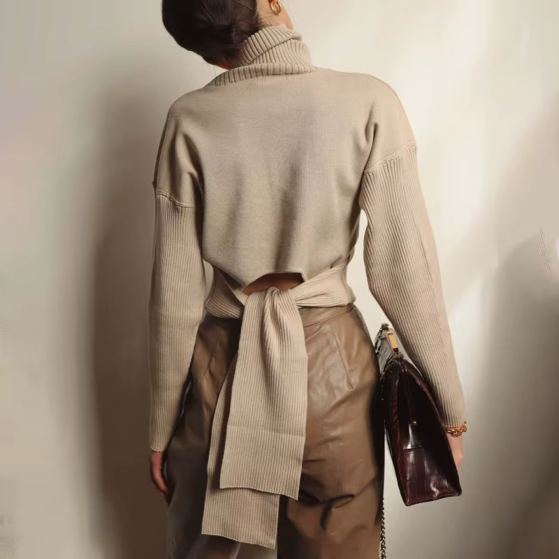 Pull tricoté à col roulé pour femmes