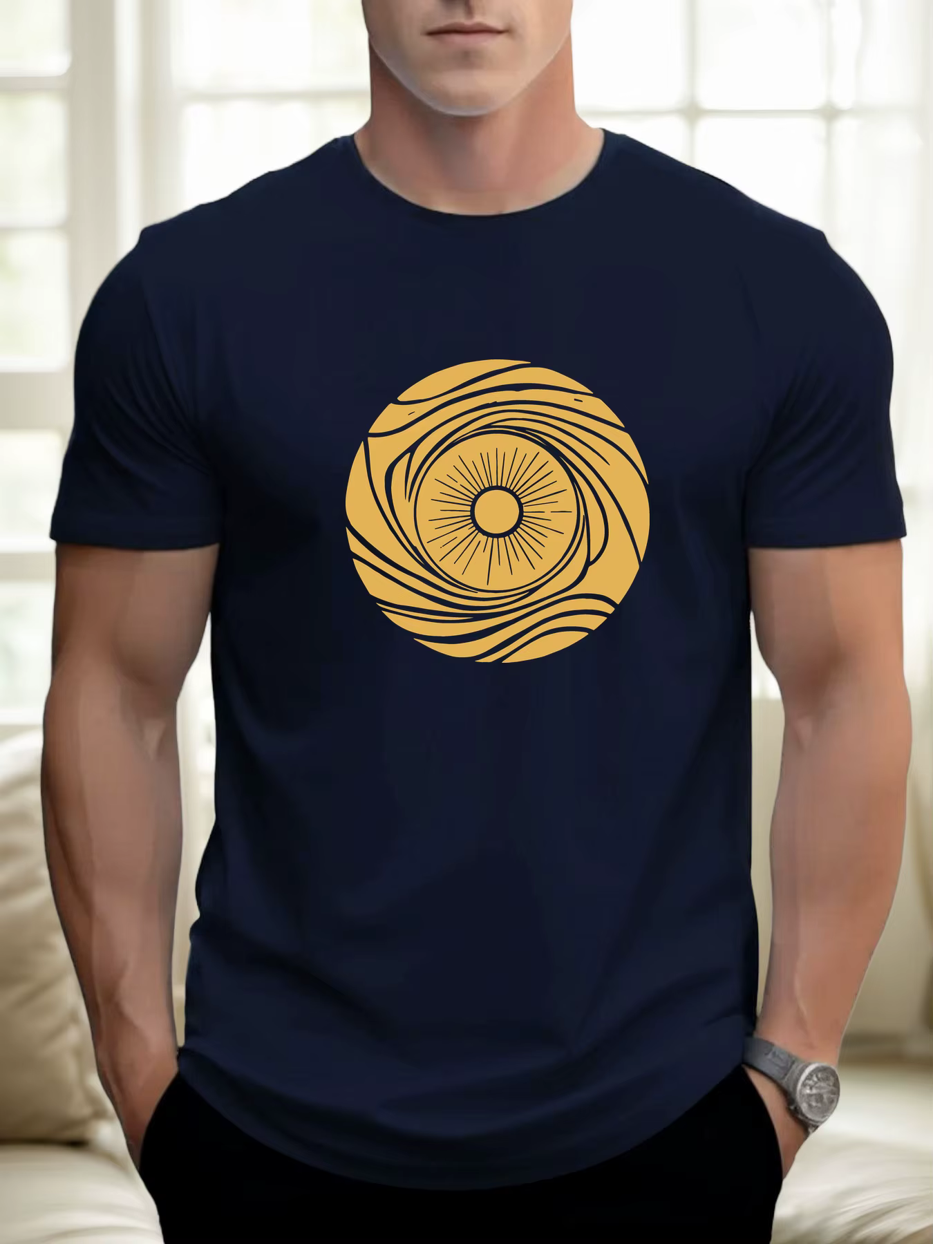 T-shirt pour hommes sun vortex 100 % coton impression graphique été