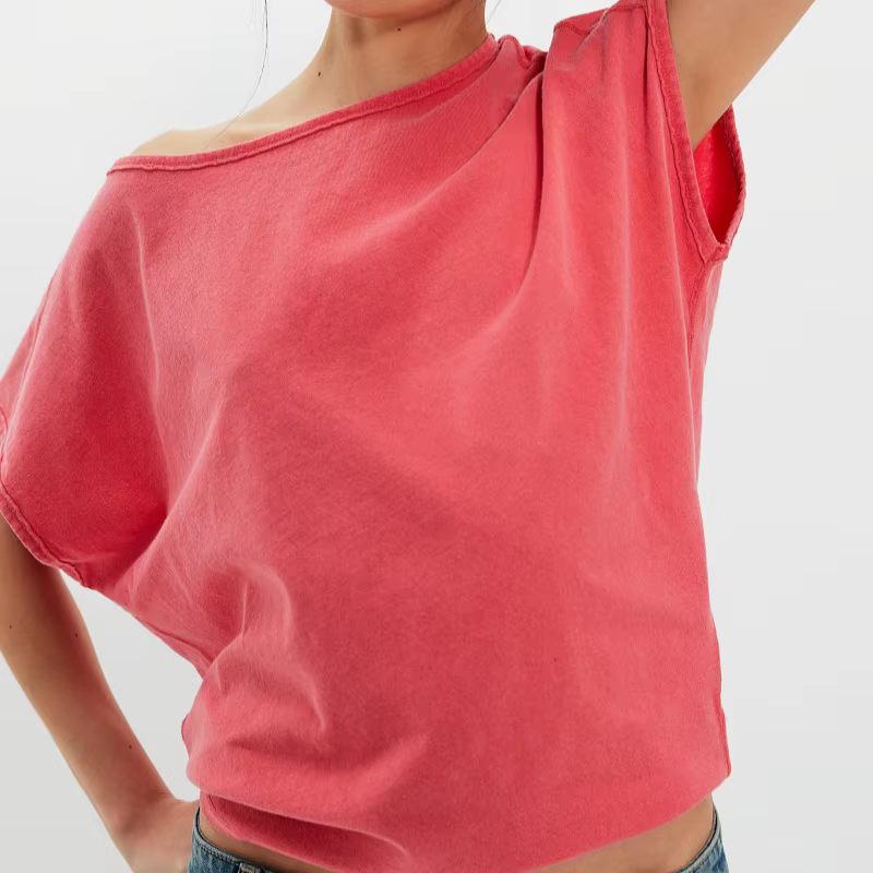 T-shirt ample à col bateau et manches courtes pour femme
