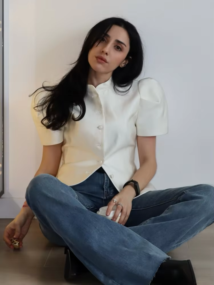Ensemble deux pièces sexy pour femme : haut court asymétrique transparent à imprimé floral et pantalon large – Style urbain